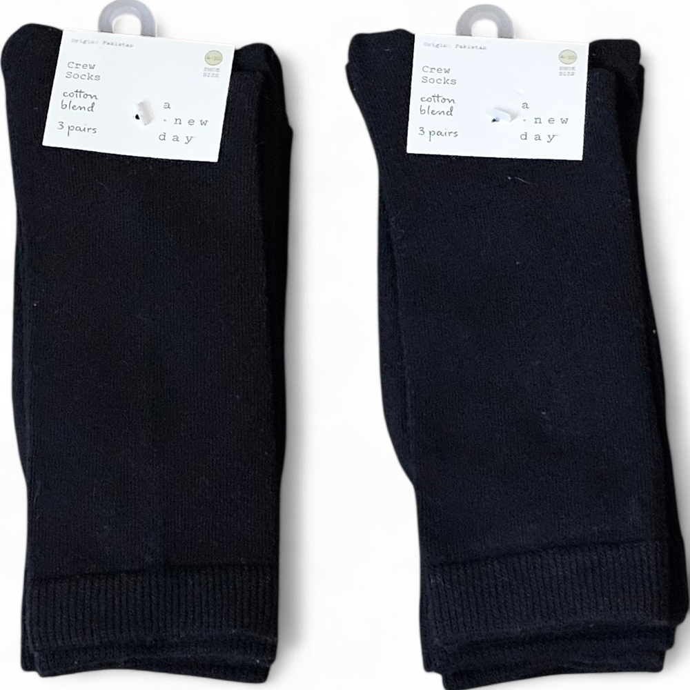 A New Day Black Crew Socks (2) 3-Packs Shoe Size 4–10
